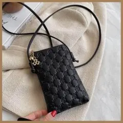 スマホショルダー 黒 上品 薔薇柄 スマホポーチ お財布ショルダー ブラック