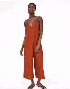 新品ZARA ストライプキャミオーバーオール レンガテラコッタ M