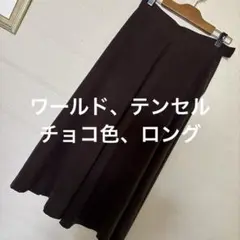 ワールド、テンセル、ダークブラウン フレアスカート M