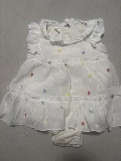 美品 SHEIN ホワイトロンパース 花柄 ノースリーブワンピース 9-12M