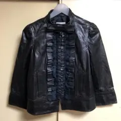希少 レッドヴァレンティノ インド製 リボン フリル 羊革 ライダースジャケット
