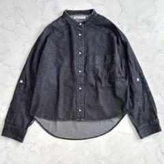 美品♪ブランバスク パール風ボタン デニムシャツ 黒 サイズ38 rs7