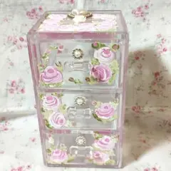 エレガント♡薔薇の3段引き出し小物入れ.縦型♡トールペイント