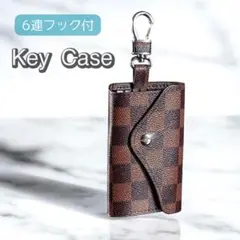 新品 キーケース チェック柄 カラビナ付 6連 ブラウン ホワイト ブラウン