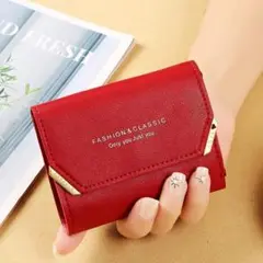 折り財布 三つ折り 財布 レディース メンズ 赤色 レッド 女性用 韓国風