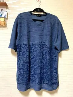 【美品】花柄シースルー深青Tシャツ