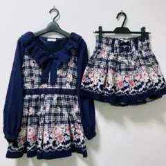リズリサ セットアップ 花柄 チェック 薔薇