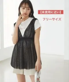 VIS ビス　フロッキードットチュールチュニック ブラック