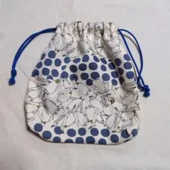 ペンギン✕ドット柄の巾着袋