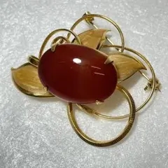 【 ブローチ 】美品 瑪瑙 メノウ オレンジ ゴールド アクセサリー