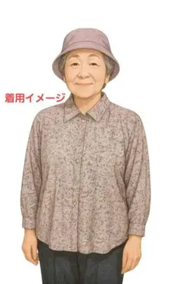 花柄ブラウス七分袖パープル 11R(M～L相当) 肩パット付き HISA-BUN