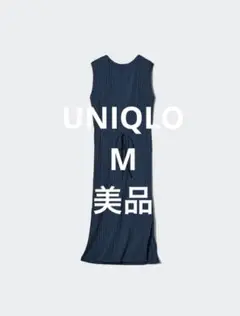ネイビー プリーツワンピース/ノースリーブ M
