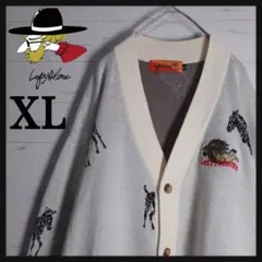 【美品】レフトアローン カーディガン シマウマ 刺繍 ライオン 白 XL