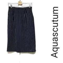 【Aquascutum】ウール タイトスカート ストラップ ネイビー ホワイト