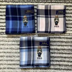 【未使用品】 ポロラルフローレン ポロベア チェック ハンカチ 3枚セット