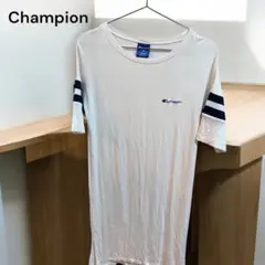 Champion ストライプ袖 ホワイトTシャツ