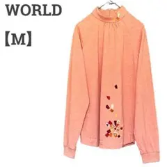 ワールド レディース M 長袖カットソー♡薄手 大人可愛い♡秋冬 薄オレンジ