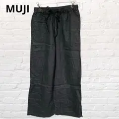 9720無印良品 MUJI リネン100% ワイドパンツ S 小さいサイズ 黒