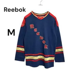 Reebok 刺繍ロゴ長袖シャツ M ネイビー系　着心地良好　裏微起毛　台湾製