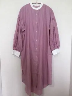 Birthday room レッドストライプ　ロングシャツワンピース