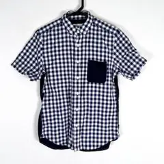 【GLOSTER】グロスター ネイビー系 チェック シャツ メンズ Sサイズ