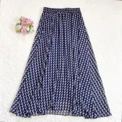 【美品】 エムケーミッシェルクラン 洗える レトロ幾何柄シフォンスカート (M)