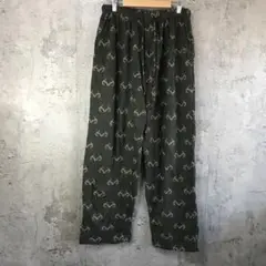 Y5720古着　柄パンツ　パジャマパンツ　モスグリーン　90s Y2K