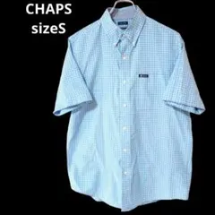 チャップス CHAPS 半袖 ボタンダウン シャツ S ライトブルー チェック