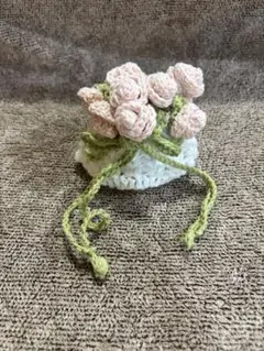 花束型ポーチ ピンクと緑のデザイン