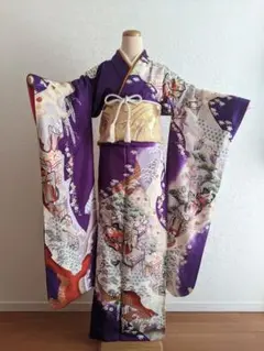 ◆✨豪華お振袖【駒刺繍 御所車風景花文 暈し染め 金彩】正絹のお振袖