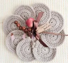 Handmade　アクリルたわし　サークル　ライトブラウン