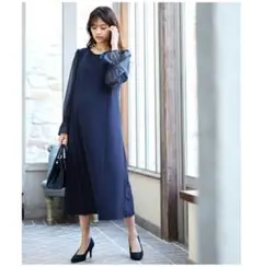 【美品】ネイビー 長袖 ロングワンピース