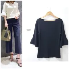 超美品☆22SS☆セオリー リブ フリルスリーブ カットソー ブラック