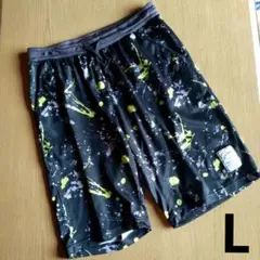 メンズパンツ/ハーパン/ハーフパンツ/半端丈/短パン/黒/L/メッシュ素材