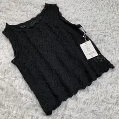 Blistorm (M)タグ付き 花柄 レース ニット ノースリーブ 編みシャツ