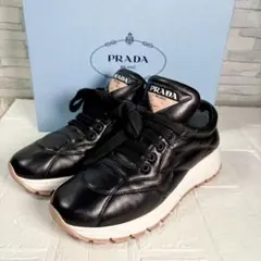 箱付　PRADA プラダ　スニーカー　レザー　【23.0】 モノトーン　245L