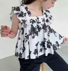 FURBLE フラワープリントバックリボンスリーブブラウス