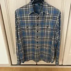 90sヴィンテージ ラルフローレン チンストラップチェックシャツXLブルー