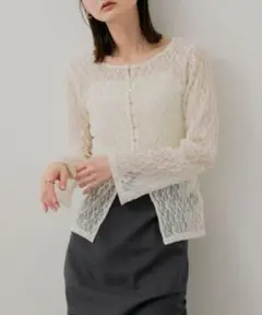 【新品タグ付き】SENSE OF PLACE ボートネックレースカーディガン