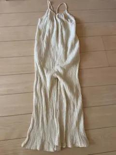 白　ベージュ　サロペット　オールインワン　インド綿　ガーゼ
