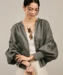 【即発送】SALON adam et rope'リネンスキッパーギャザーブラウス