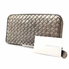 BOTTEGA レザー 長財布 イントレチャート ラウンドファスナー メタリック