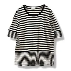 【綿100%】大人カジュアル◎ゆったりボーダーTシャツ ベージュ×黒 L〜XL