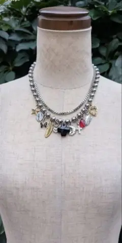 希少！ドミコ × 深緑" ball-chain multi シルバーネックレス