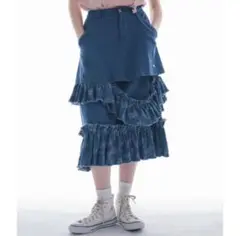 idem イデム　damage frill denim skirt