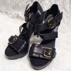 バーバリーブルーレーベル ヒール 厚底 サンダル ブラック 4