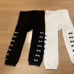 リボン柄 ベビーレギンス 2色セット 白色と黒色　タイツ