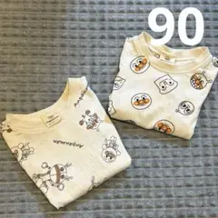 アンパンマンTシャツ2枚セット　リンクコーデ　90センチ(おまけハンカチ付き)