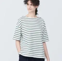 無印 ボーダーボートネック半袖Ｔシャツ