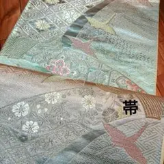 帯③ かわいい鶴 淡い色 絹